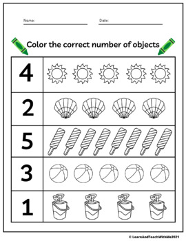 Summer Writing Numbers 1 to 10 Worksheets and Color by Number Activities