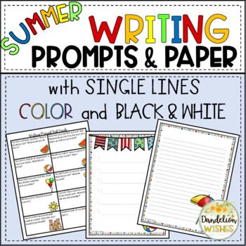 Summer Writing Prompts and Lined Writing Paper by Dandelion Wishes