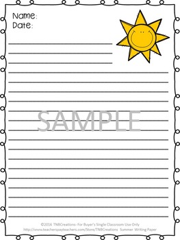 Summer Writing Paper by TNBCreations | TPT