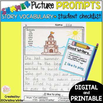 Preview of Summer Writing Picture Prompts -  print and digital summer writing activities 