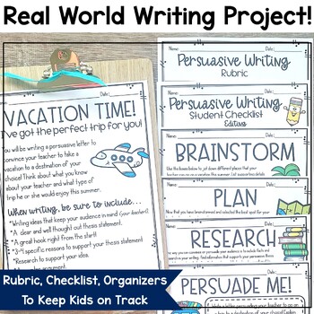 Summer Writing Plan a Vacation Project Activity by Think Grow Giggle