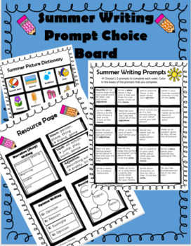 Preview of Summer Writing Prompt Choice Board