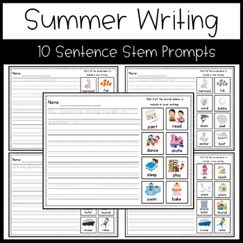 Preview of Summer Writing Prompt Packet with Word Choices