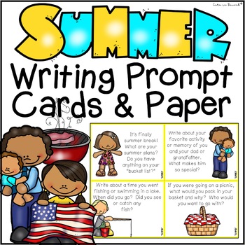 Preview of Summer Writing Prompt Task Cards & Writing Paper
