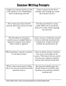 Summer Writing Prompts by Tejada's Toolkit | Teachers Pay Teachers