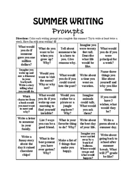 Summer Writing Prompts Choice Board by BrutmanTeaches | TPT