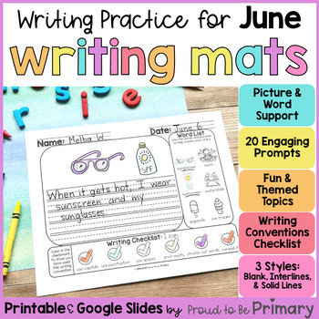 Preview of June End of Year Summer Writing Prompts, Journal Activities for Writing Center