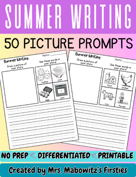 Preview of Summer Writing Prompts - First Grade with Picture Prompts and Word Banks
