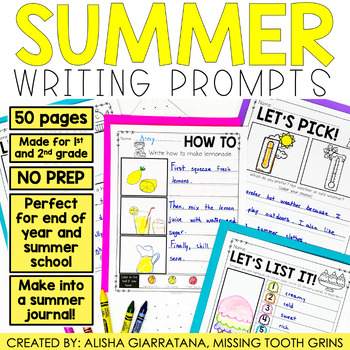 Summer Writing Prompts | No Prep by Missing Tooth Grins | TPT