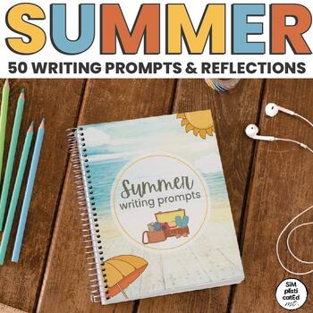 Preview of Summer Writing Prompts | Reflection Questions | 50 Prompts Journal | BUNDLE