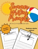 Summer Writing Prompts for Elementary Students with Option