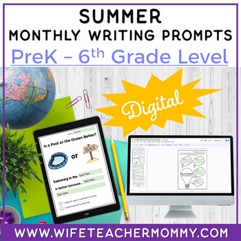 Preview of Summer Writing Prompts for PreK-6th Grades DIGITAL  | Summer Writing