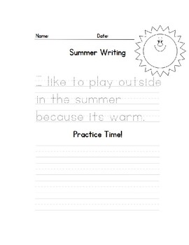 Summer Writing practice and coloring sheet by Lauren Vail | TPT