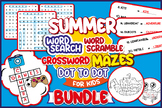 Summer activities: Dot to Dot, Word Search, Crossword, Scr