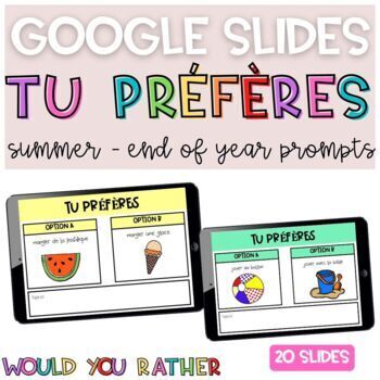 Preview of Summer activities French Would you rather | Tu préfères GOOGLE SLIDES