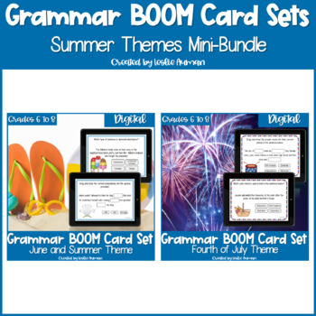 Preview of Summer and 4th of July Grammar BOOM Cards BUNDLE