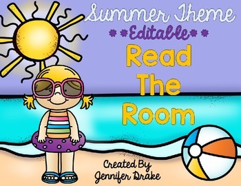 Preview of Summer and Swimming Theme Read the Room EDITABLE