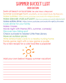 Preview of Summer bucket list