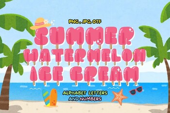 Preview of Summer bulletin board letters and number Bubble font Ice Cream Watermelon