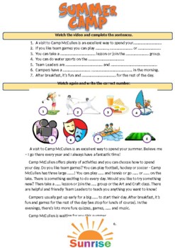 Preview of Summer camp. Reading, listening And writing Printable Exercise