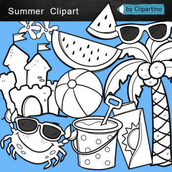 Preview of Summer clipart: beach clipart BW