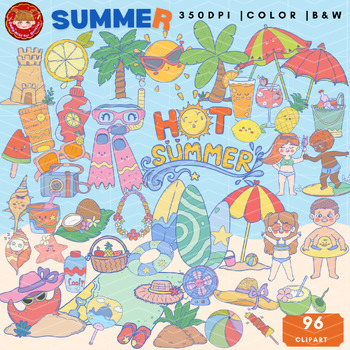 Preview of Summer clipart: summer kids on the beach clipart set PNG.