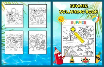 Preview of Summer coloring book | Lots of happy summer scenes, beautiful beaches, exotic an
