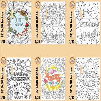 Preview of Summer coloring page activities Collaborative Poster Bulletin Board craft Bundle