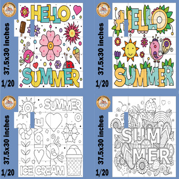 Preview of Summer coloring page activities Collaborative Poster Bulletin Board craft Bundle