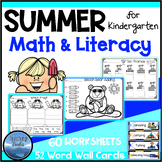Preview of Summer Math and Literacy Activities, Worksheets, Printables for Kindergarten
