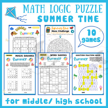 Preview of Summer logic Mental math game centers fractions maze activities middle high