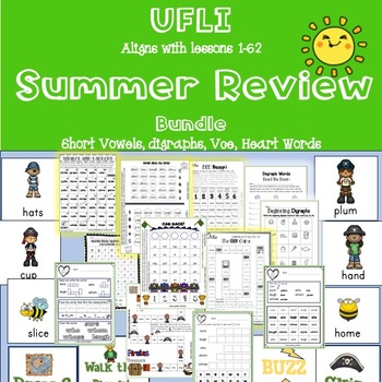 Preview of Summer packet aligns w/UFLI 1-62 short vowel, digraph, VCe and heart words K & 1