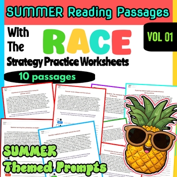 Preview of Summer packet reading comprehension with the Race strategy practice Worksheets