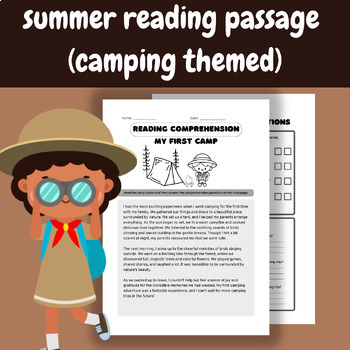 Preview of Summer reading passages with comprehension questions - camping themed activities