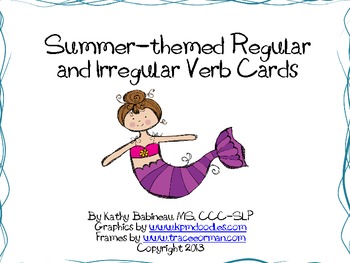 Preview of Summer regular and irregular verbs card kit