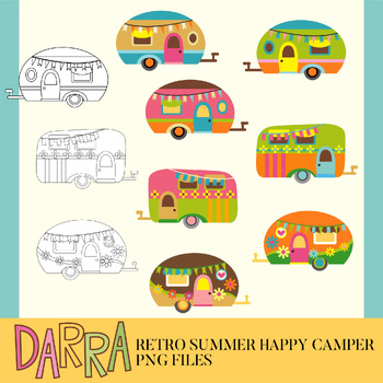 Preview of Summer retro happy camper caravan clipart