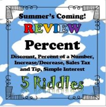 Preview of Summer's Coming! Review 5 Riddle Percent BUNDLE...Math+Riddle=FUN!