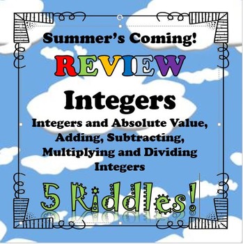 Preview of Summer's Coming! Review 5 Riddles Integers BUNDLE...Math+Riddle=FUN!