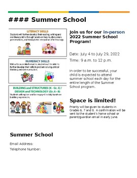 Preview of Summer school Flyer K-8 (Editable and fillable resource)