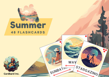 Preview of Summer season 48 flashcards with syllables, vocabulary cards, ESL