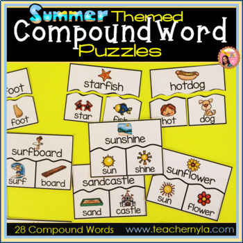Preview of Summer themed Compound Word Puzzles - Printable and Easel by TpT Digital version