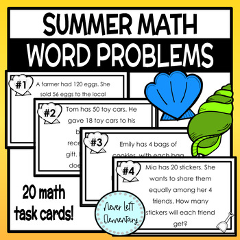 Preview of Summer-themed Math Word Problems - Task Cards - 3rd and 4th Grade