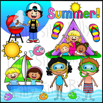Preview of Summer time. Clipart set color & Black/ White.