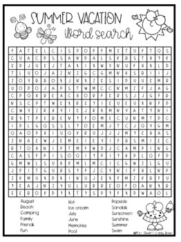 Summer Vacation Word Search Worksheets Teaching Resources Tpt