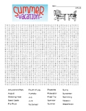 Summer vacation difficult word search, KEY, and coloring p