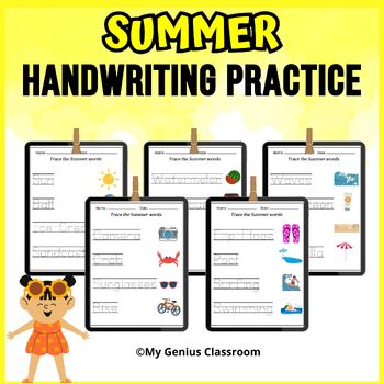 Preview of Summer words tracing and writing cards - Handwriting practice activity