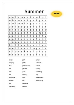 Preview of 'Summer' word search with secret message! (intermediate level)