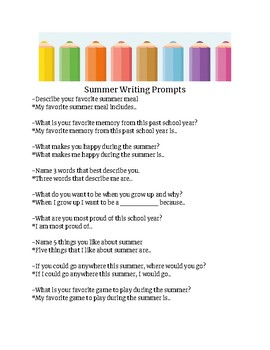 Preview of Summer writing prompts