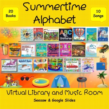 Preview of Summertime Alphabet Virtual Library & Music Room-SEESAW/Google Slides
