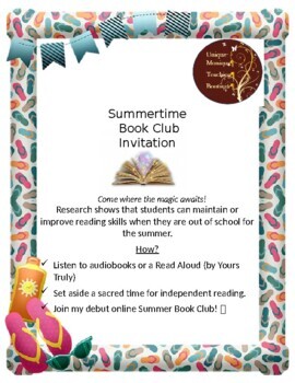 Preview of Summertime Book Club Invitation (Editable) -- Freebie